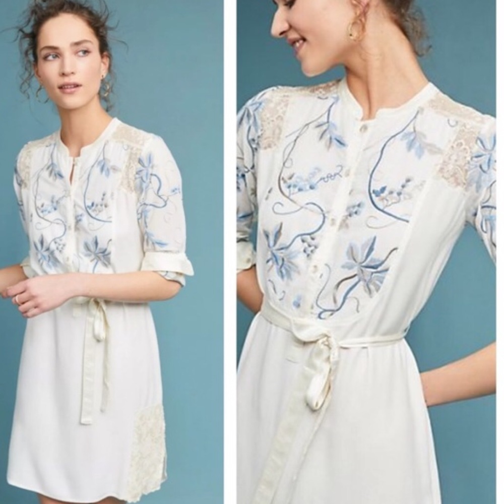 Anthro Tiny Amarante Embroidered Shirt Dress NWOT